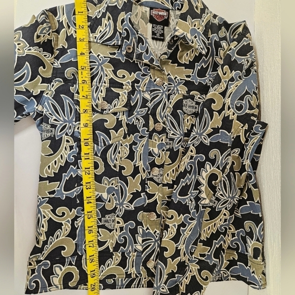 Harley Davidson Cotton Trucker Jacket in Blue and Green Paisley Size Small - Picture 9 of 9